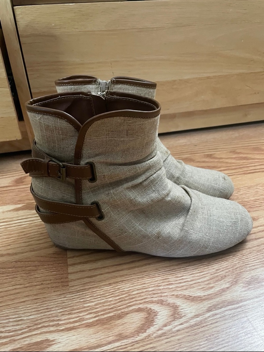 Beige Linen Ankle Boots